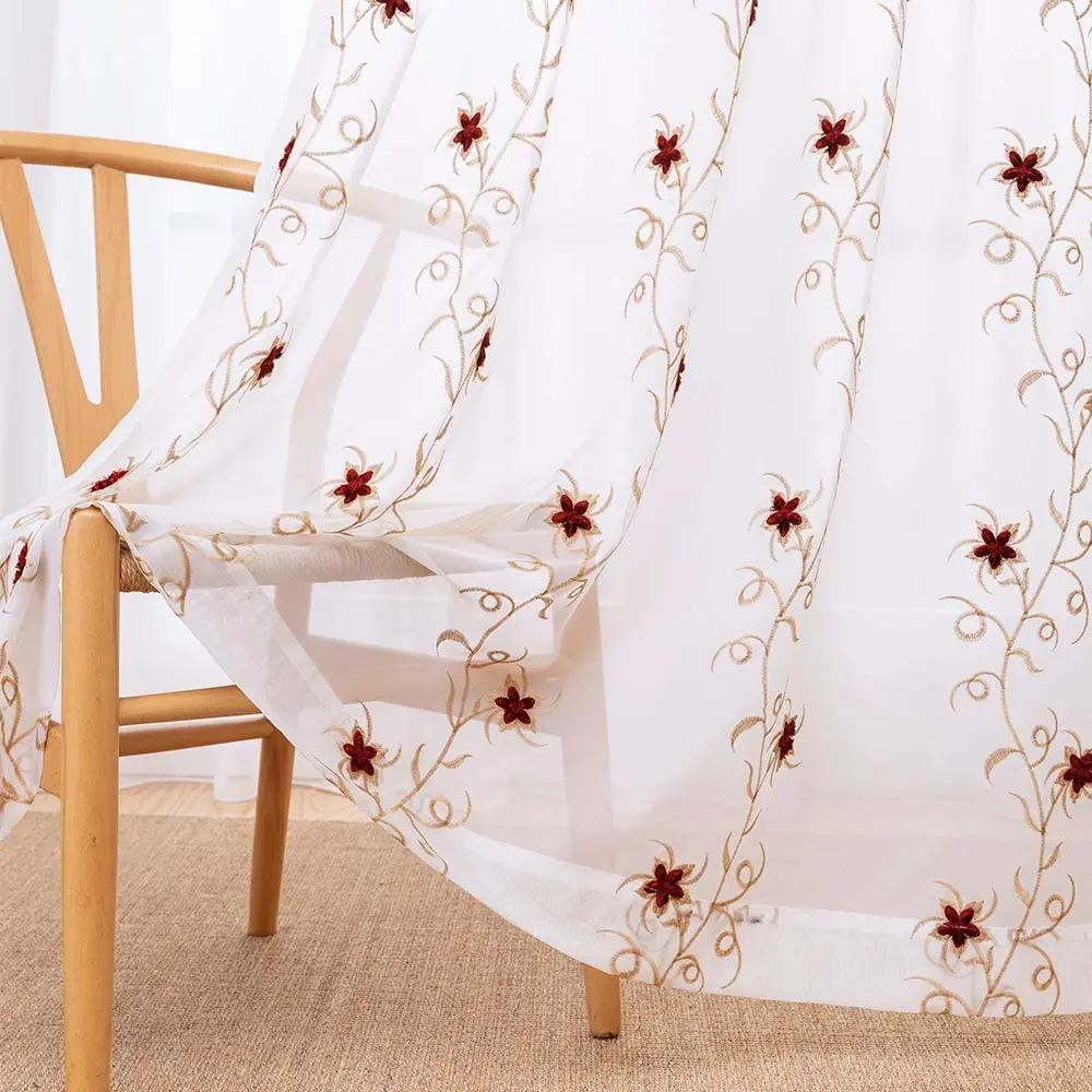 Fancy sheer voile drapery embroidery fabric curtain fabric manufacturers