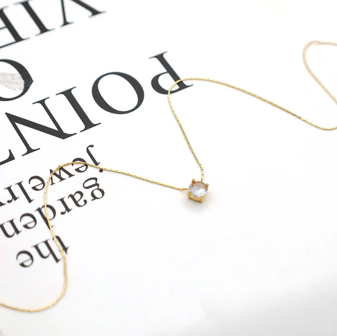 Minority Simple 18k Gold Bamboo Chain Net Red With Four Claws Zircon Necklace Stainless Steel Do Not Fade Color Jewelry Women