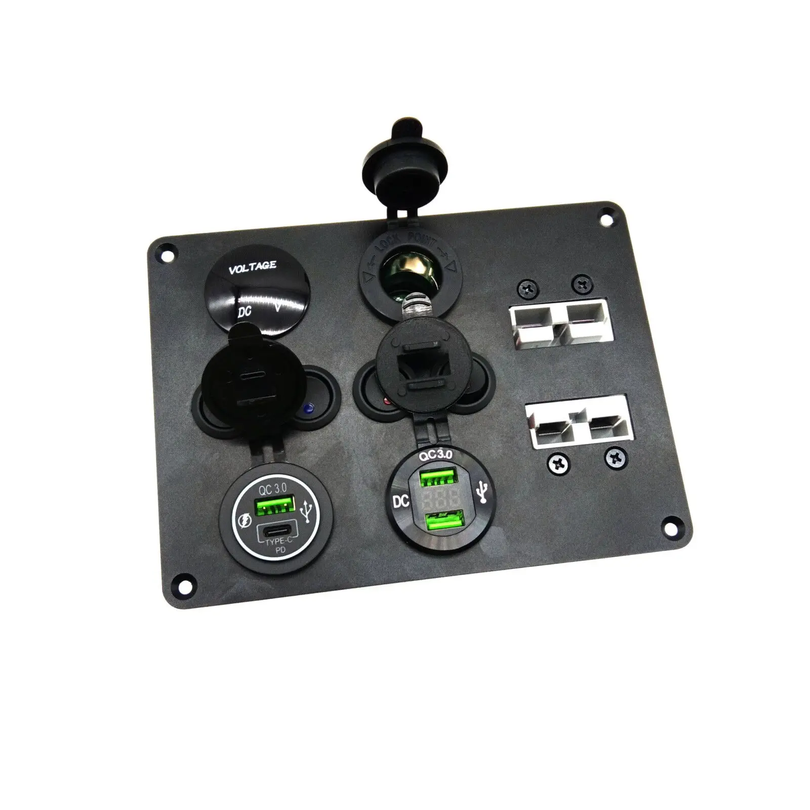 12V USB Outlet 36W 12V/24V Dual QC3.0 USB Car Charger Socket with Power Switch LED Voltmeter for Car Boat Marine Truck