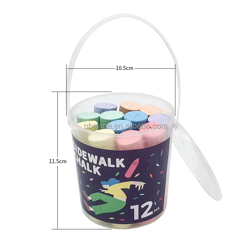round PP bucket 12 pieces outdoor calcium sulphate sidewalk chalk stick
