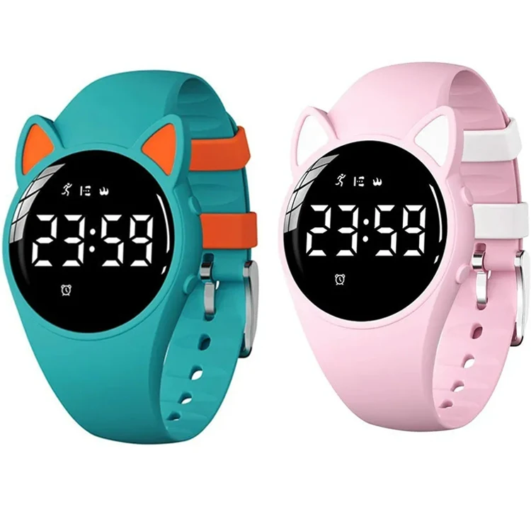 Cat Smart Waterproof USB Charging Sport Fitness Luminous Alarm Kids Led Watch For Children