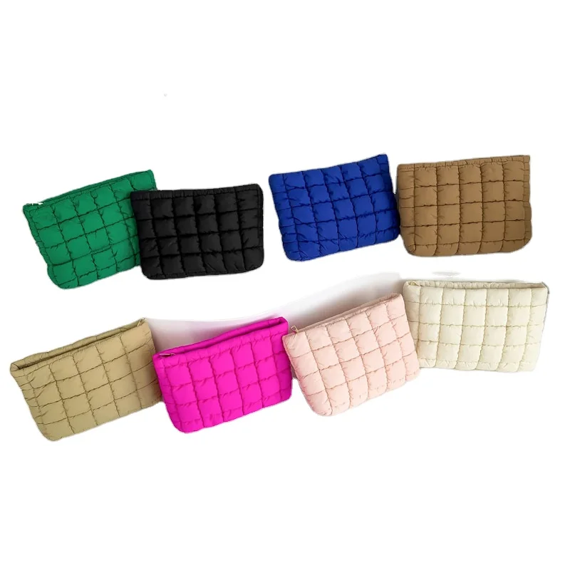 2024 New Custom Women Puffy Makeup Pouch Funny Quilted Toiletry Bag Soft Puffy Quilted Cosmetic Bag Makeup Bag