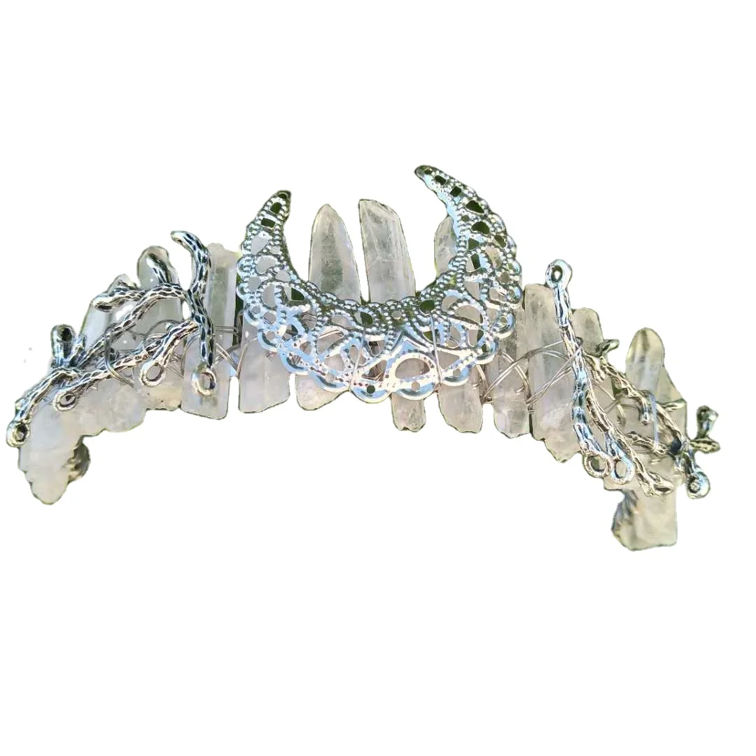 Crystal craving crown tiara headband,clear quartz crown wire wrapped gypsy headpiece festival birthday hair crown as gift