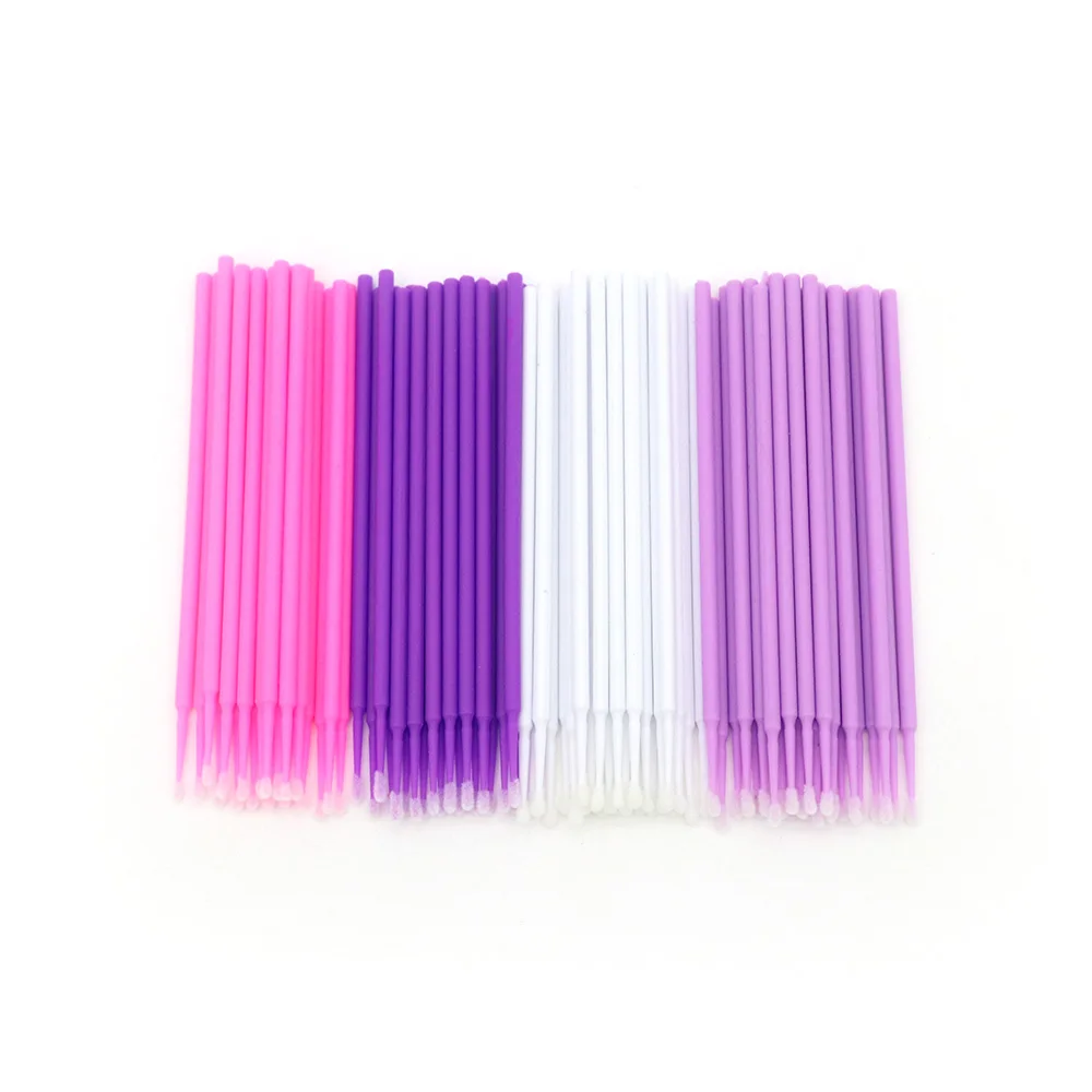 Wholesale 100 Pcs Adhesive Cotton Lab Pink Applicator Glitter Lash Swab Dental Micro Eye Microbrush Wand Stick Extension Brush