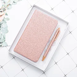 Macaroon Morandi color notepad gold glitter bling A6 notebook with pen handbook set logo diary book stationery gift box