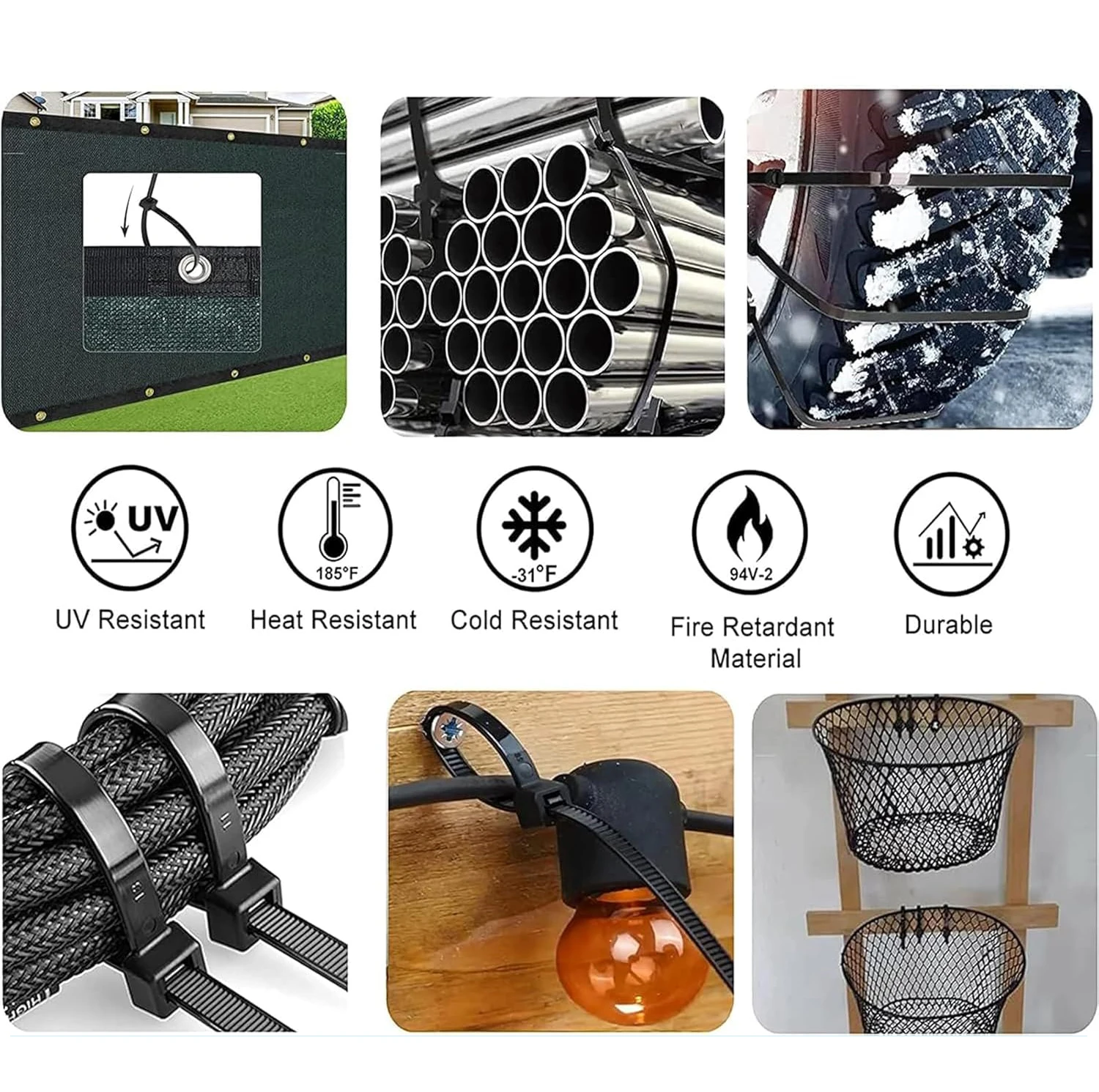 100 Pcs Factory cable ties price cheap eco-friendly durable size custom nylon cable wire zip tie natural or black