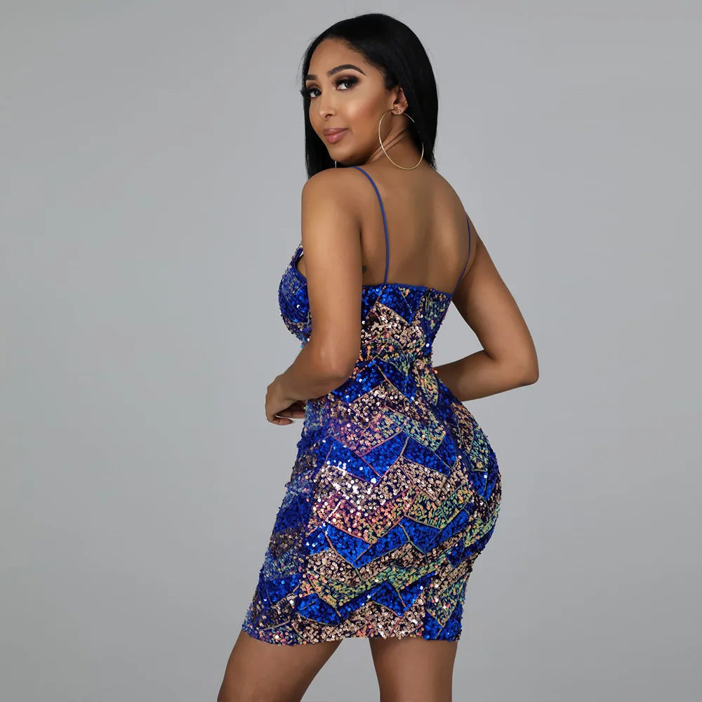 Sexy Sequin Dress Fashion Triangle 3 color blocks party wear Shine dresses for women