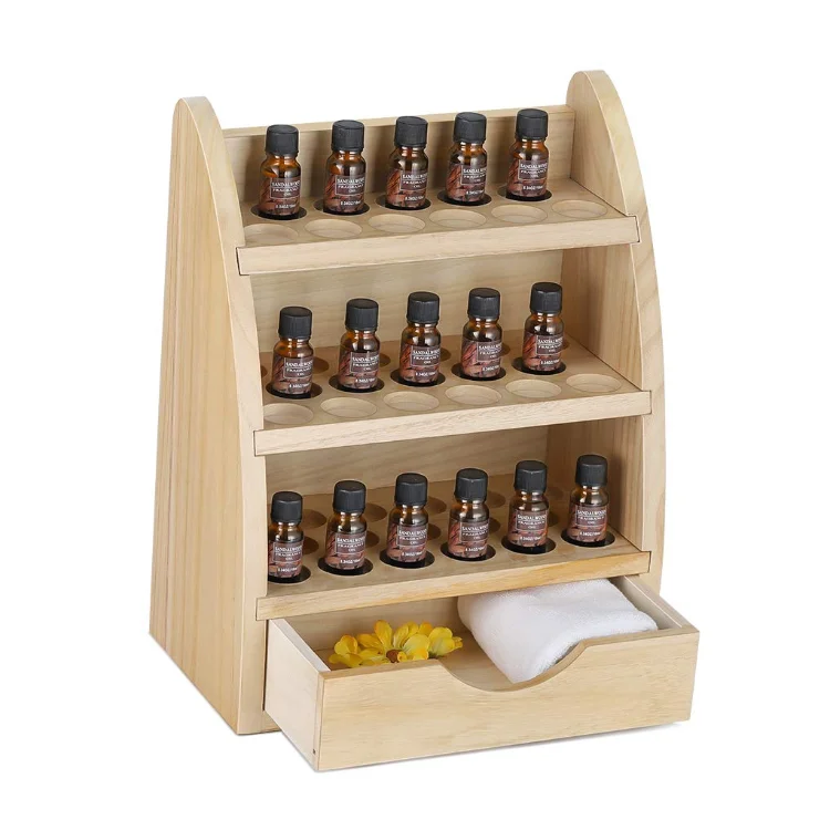 Rustic natural 45 bottle unfinished pine solid wood display stand essential oil bottle rack