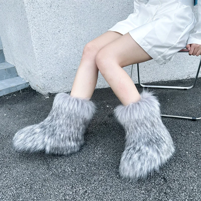 2025 Wholesale fashion ladies fluffy high uggs festival winter woolen leather winter shoes