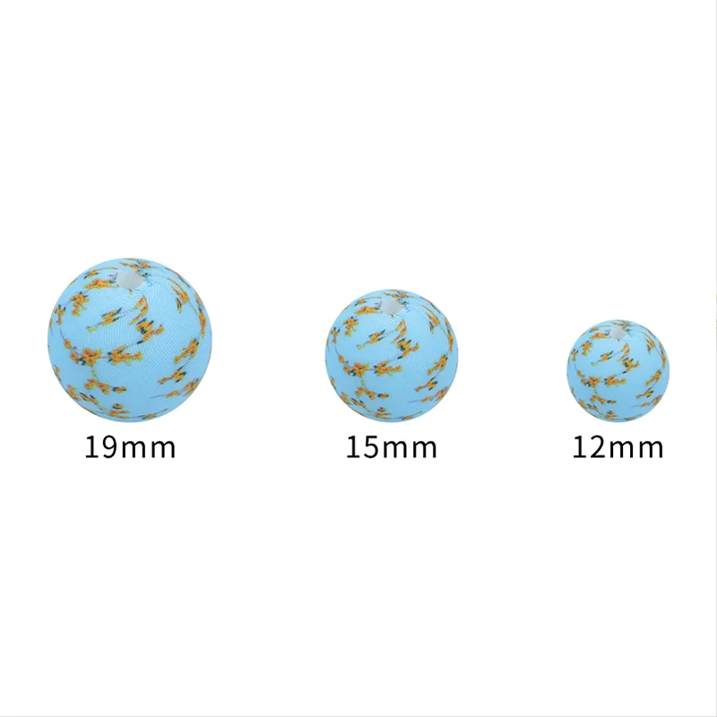 2024 New Design Irregularity Shape Bpa Free Silicone Beads 12mm 15mm 19mm Round Printed Silicone Beads For Pens Keychain Making
