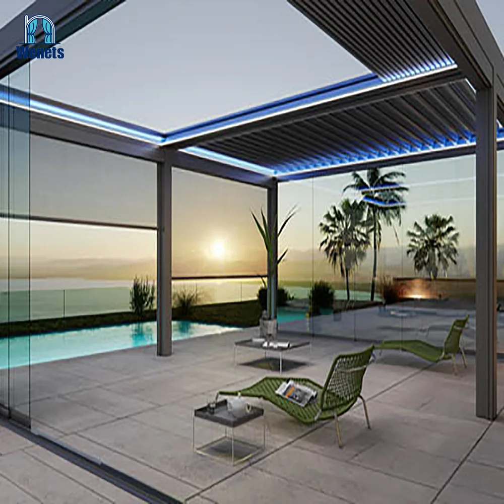 Автоматическая алюминиевая беседка, полностью Выдвижная садовая беседка для жалюзи
