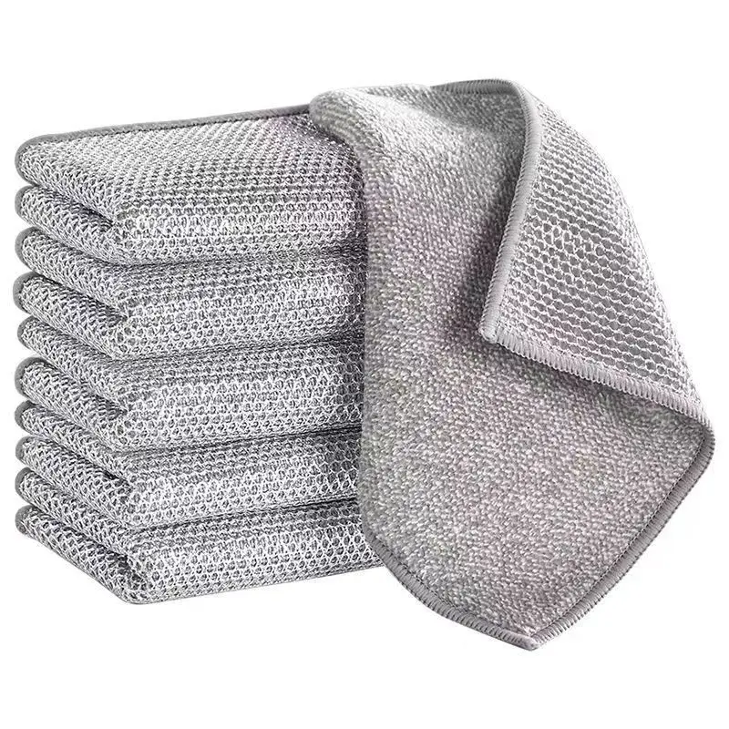 Silver Wire Cleaning Cloth Dish Towels Steel Scrubbers Wire Dishwashing Rags for Wet and Dry Non-Scratch Steel Wire Dishcloth