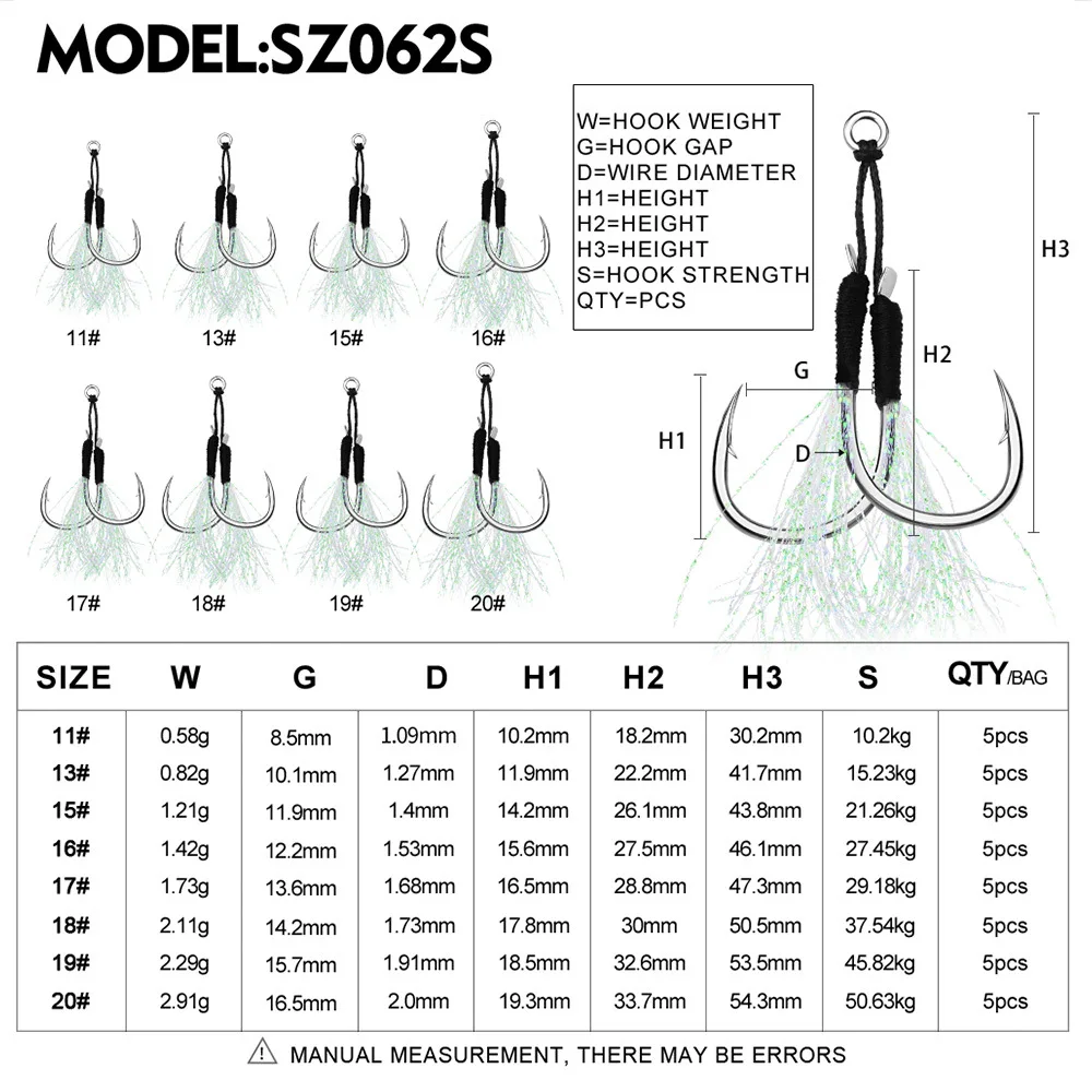 SKNA 11#-20# double assist hook high carbon steel jigging hook sea fishing hooks