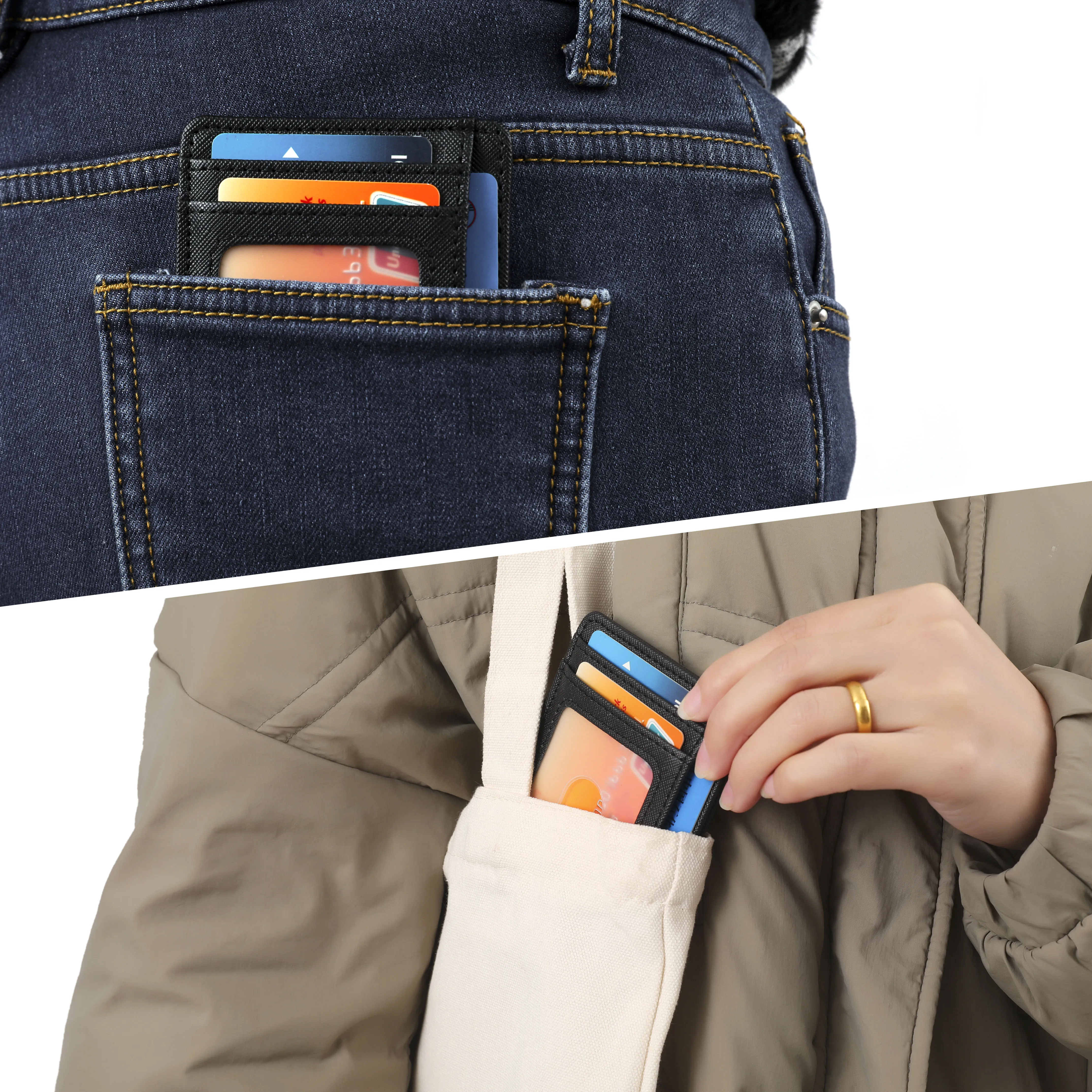 Custom Handmade Mens Slim Minimalist Card Protecting RFID Blocking Credit Wallet Card Holder Leather Purse card holders