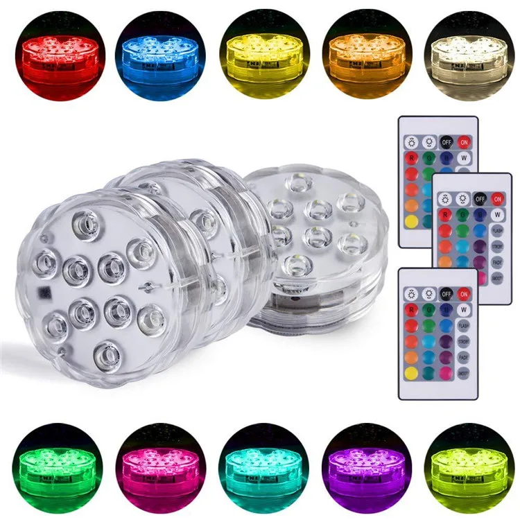 10 LED Submersible Lights Underwater Pool Lights RGB 13 LED With Remote Controller