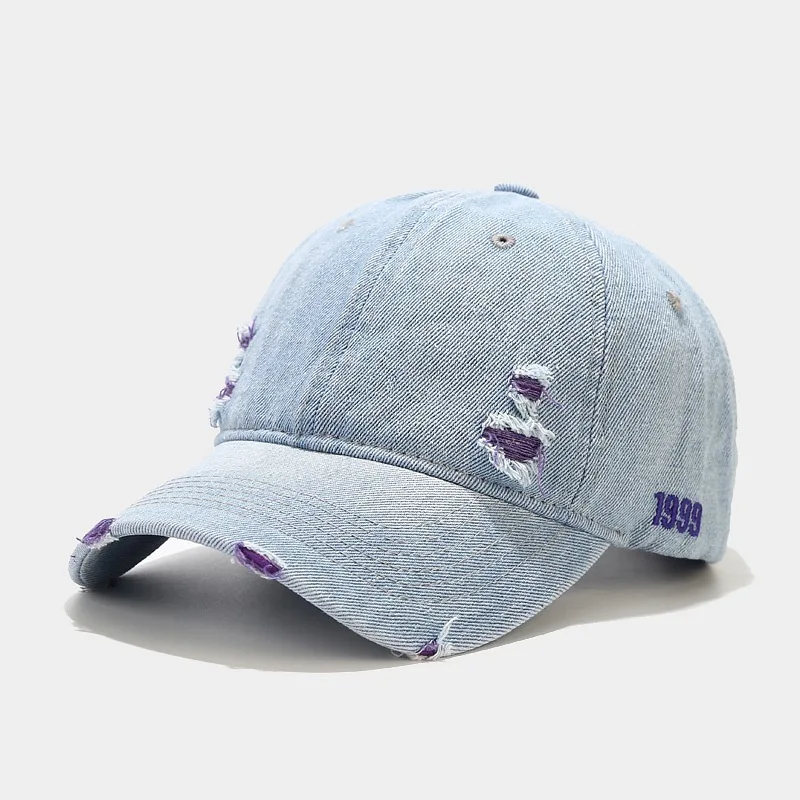 OEM embroidery washed 6 panel baseball cap custom logo distressed dad hat denim