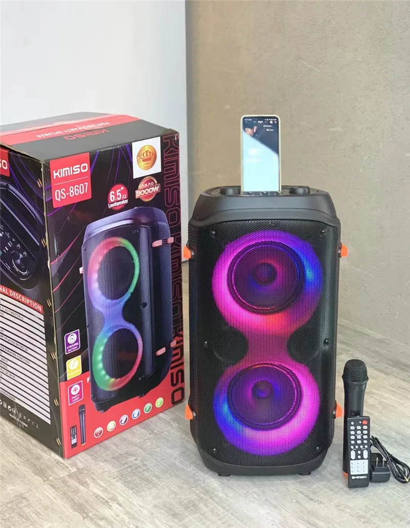 Kimiso QS-8607 двойной 6 5 дюймов портативный караоке беспроводной динамик DJ акустическая система звуковая коробка сабвуфера со светодиодной