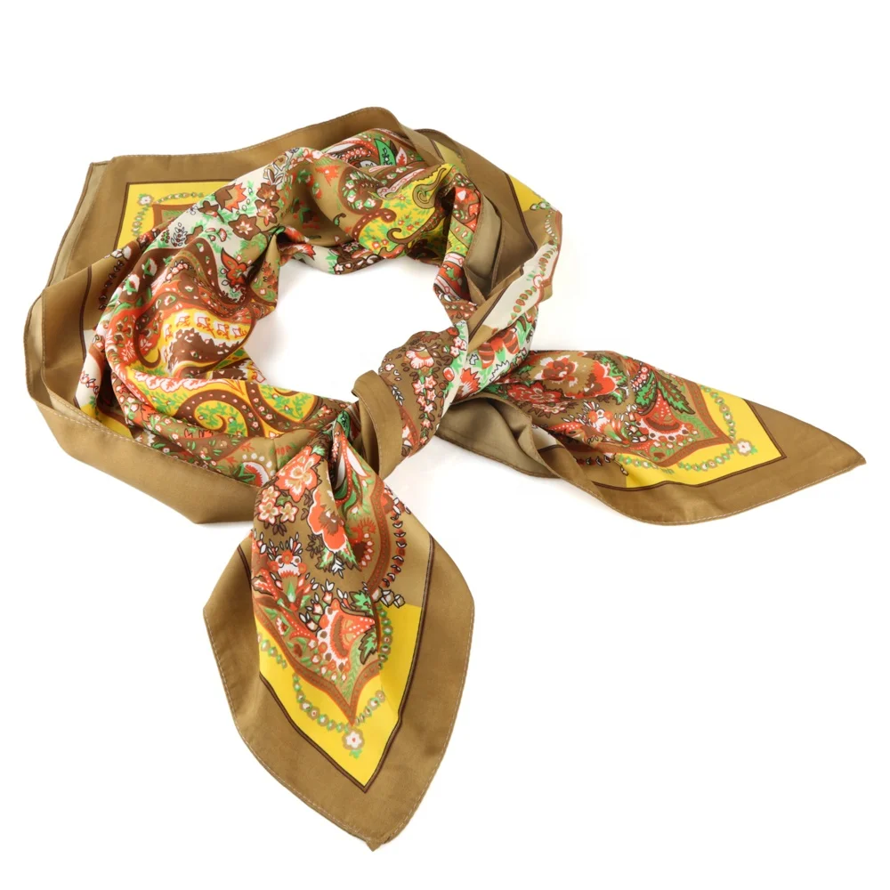 Paisley Floral OEM Fashion Custom Satin Scarf Handmade Rolled Edge Silk Scarf