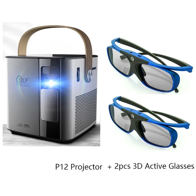  Бесплатная доставка мини-проектор P12 4K 3D с 2 активными 3D-очками умный проектор 5G wifi full hd 1080p видеопроектор для