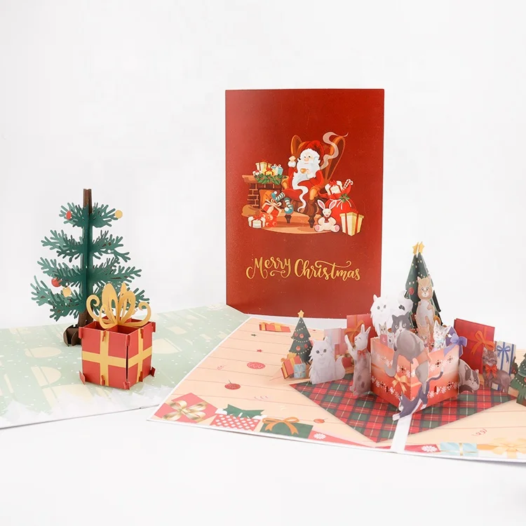 New Design Christmas Greeting Card 3d Christmas  Pop Up Thank You Postcard Wish Gift Card with Envelope