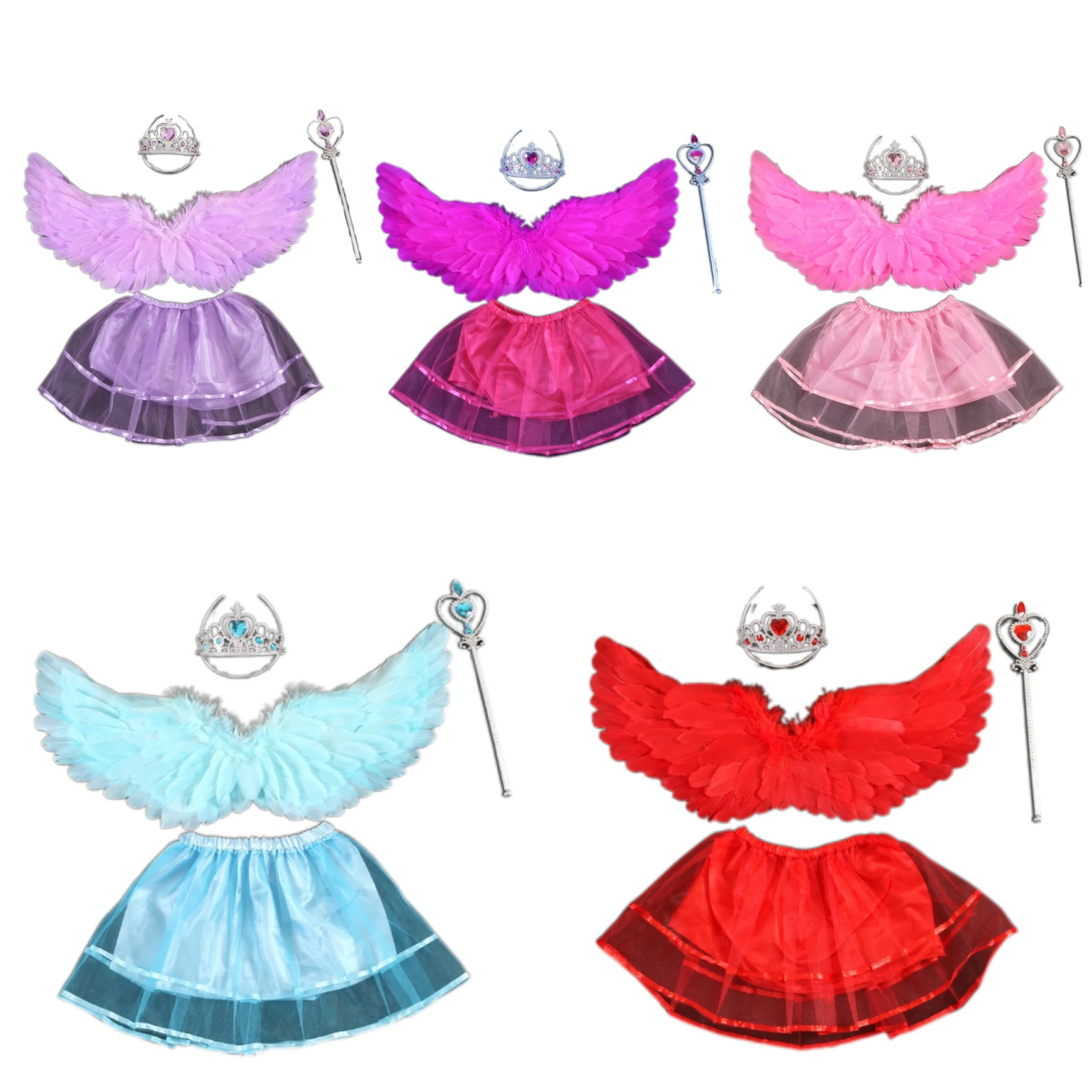 Girls Tulle Tutu Skirt Angel Wings Headband Fairy Magic Wand Suit Girl Princess Party Costume Decoration