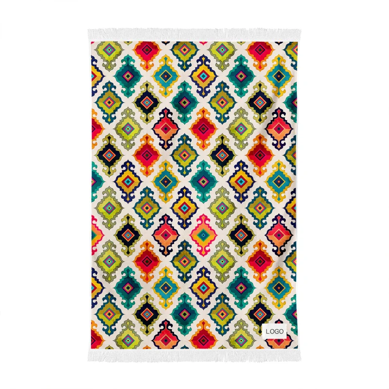 beach towel customize rectangle large eco friendly microfiber waffle custom print tassel beach towel with fringes with fringe