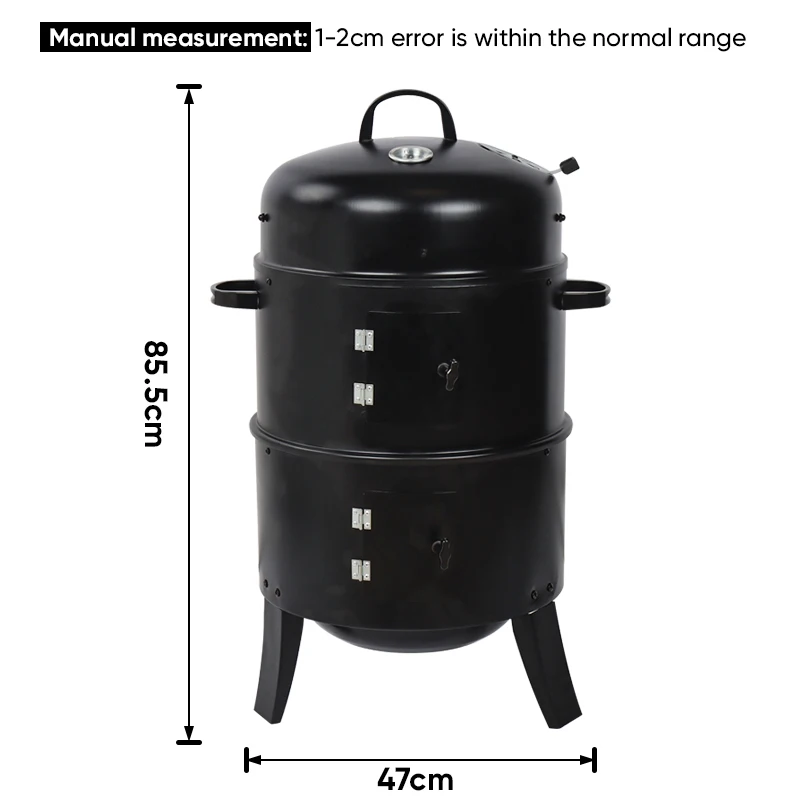 Black Outdoor Vertical barrel smoker Meat fish 3 In 1 Charcoal Bbq Grill Barbecue Smoker