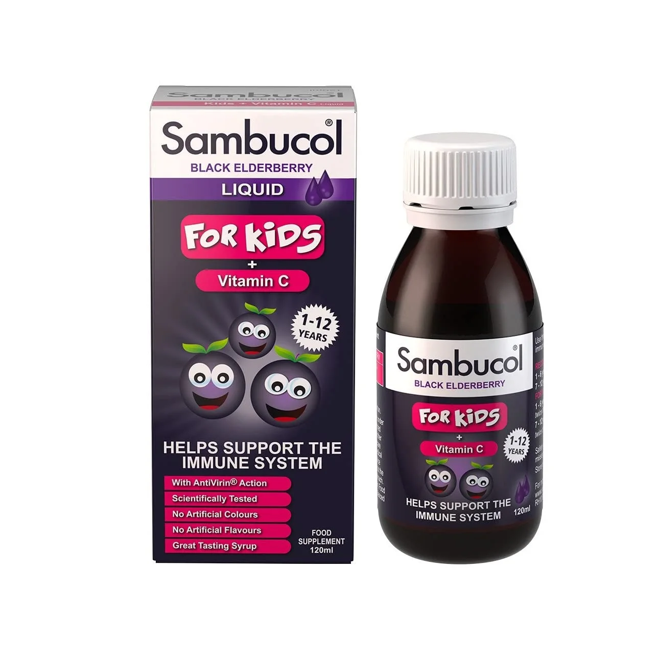 Sambucol Natural Black Elderberry For Kids 120ml - Supplement With Elderberry & Vitamin C Supports The Immune System