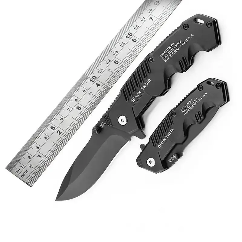 High Quality 3Cr13Mov Stainless Steel Folding Knife with Custom Black Aluminum Handle Pocket Outdoor Survival Hunting Camping