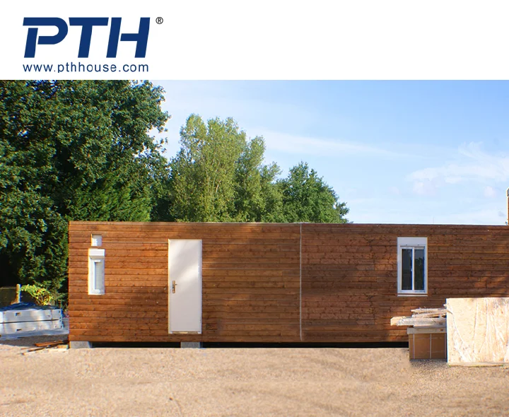 40ft luxury flat pack container house with wood cladding, including electrical and plumbing