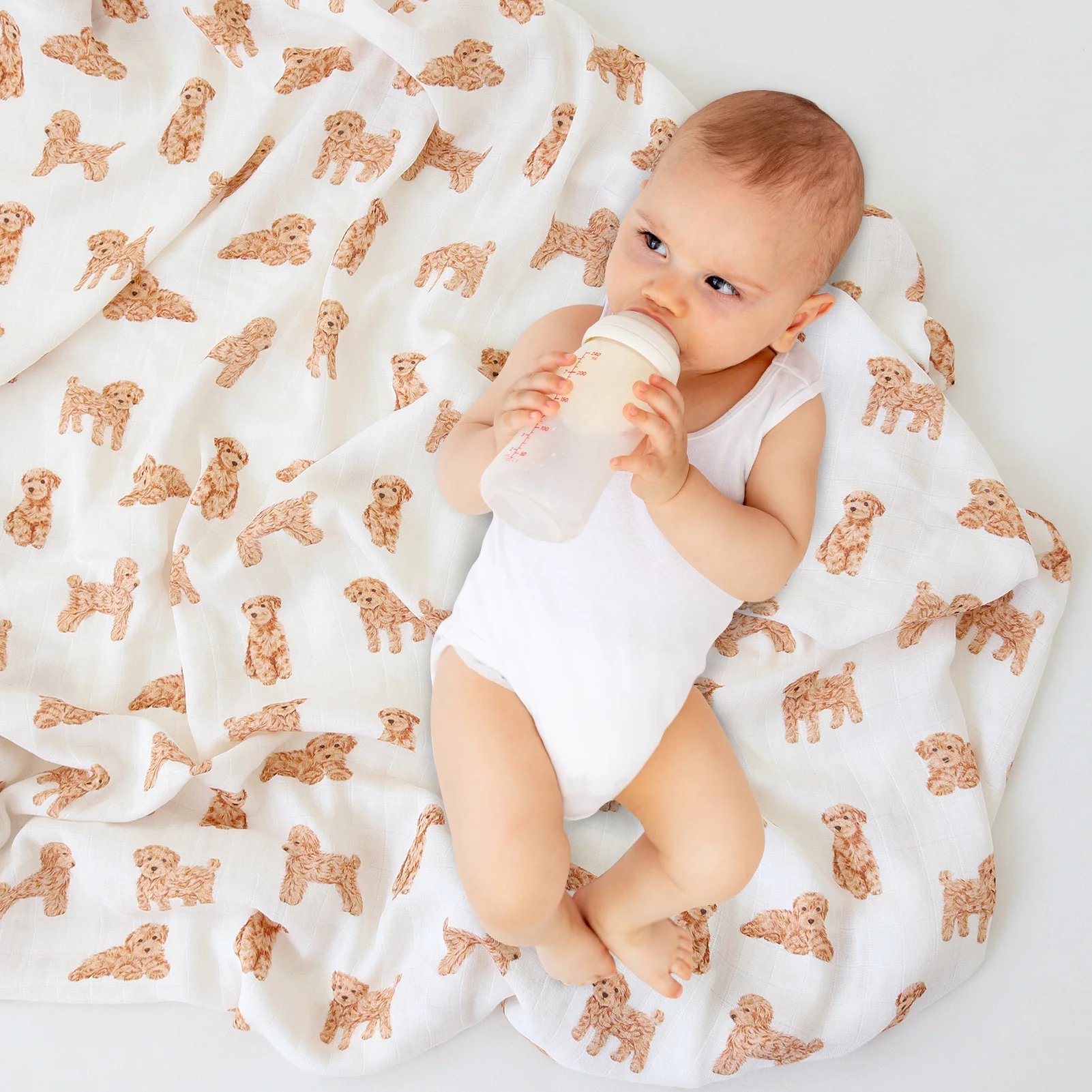 Lifetree New Arrival  Teddy dog Bamboo Muslin Swaddle poodle 2 layers swaddle Blanket Wholesale Organic Cotton Receiving Blanket