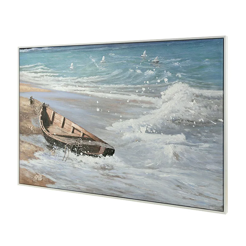 Paintings Of Boats On Beach Canvas With Floater Frame Home Decoration Seascape Paintings