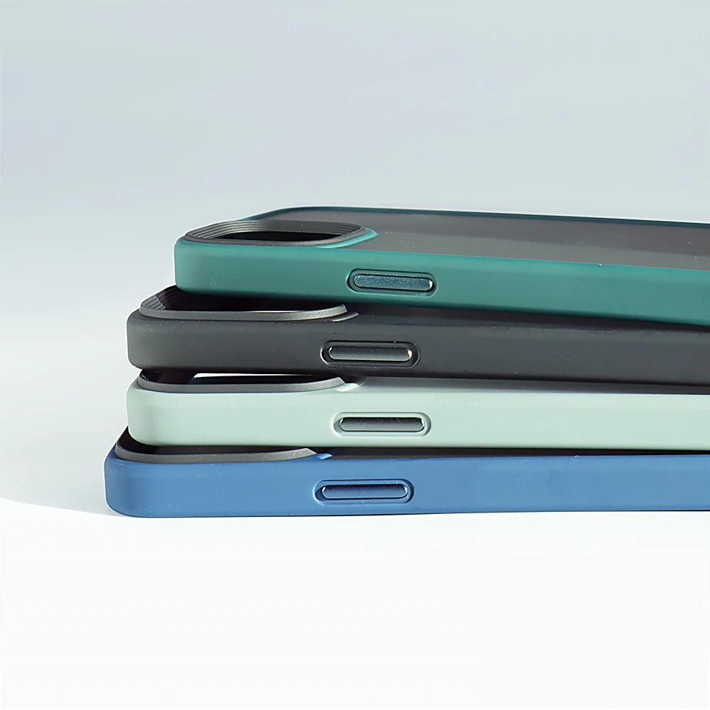 Translucent Matte Smooth Colorful metal button PC TPU Anti-drop Phone Case for iphone 14 13 12  cover XS
