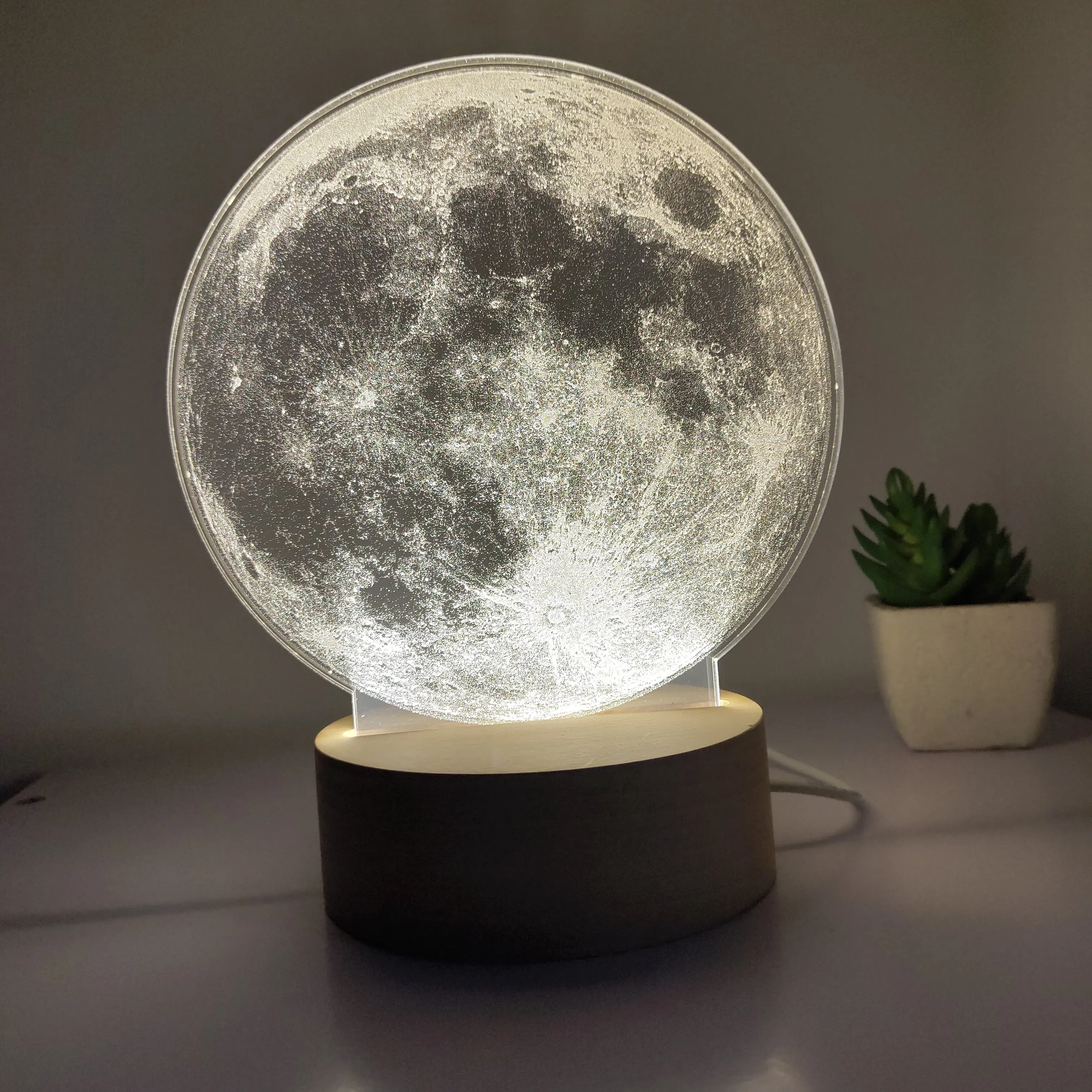 Best-selling christmas  wooden base acrylic sheet Earth pattern USB cable Bedroom Living room party 3D acrylic night light