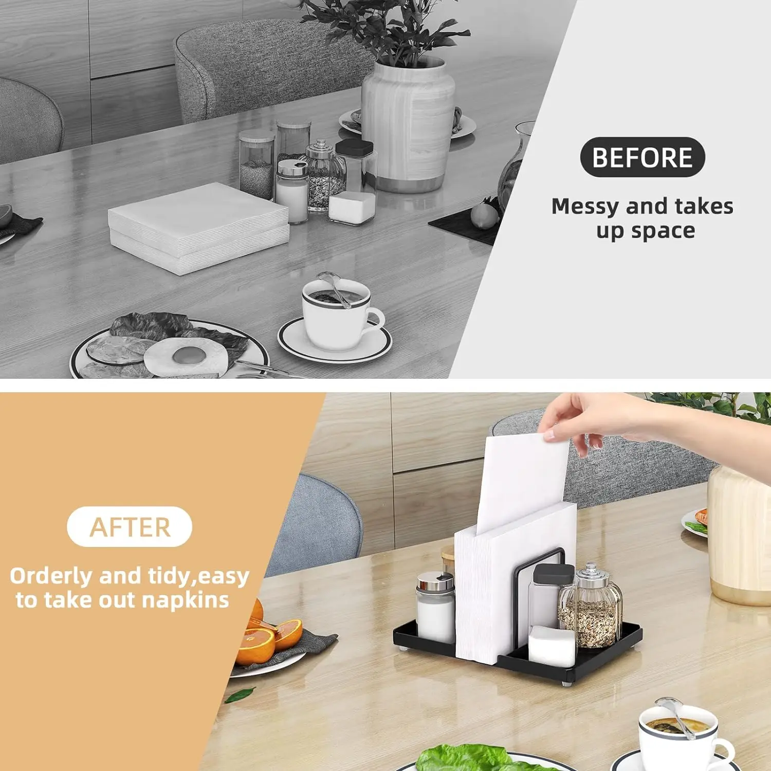 Black Metal Napkin Holder - Chic Dining Table Decor, Easy-to-Use Serviette Stand & Perfect Family Gift