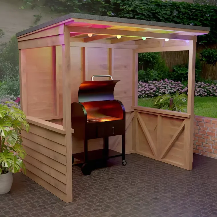 Wood-framed pergola Barbecue Pavilion Courtyard, Garden Architectural pavilion with lights, wooden pergola outdoor pavilion