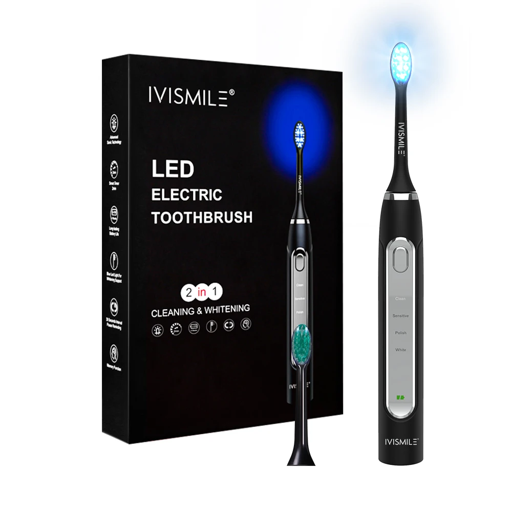 IVISMILE Ultrasonic Vibrating Soft Nylon Bristle Light Therapy Electric Toothbrush