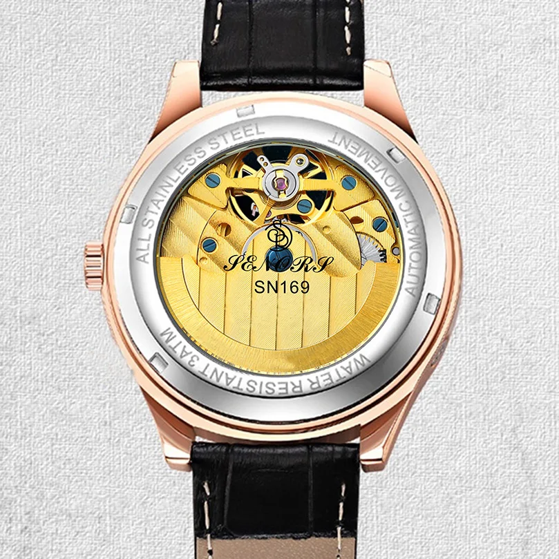 Double Color Leather Water Resistant Tourbillion Automatic Mechanical Watches for Wristwatch man