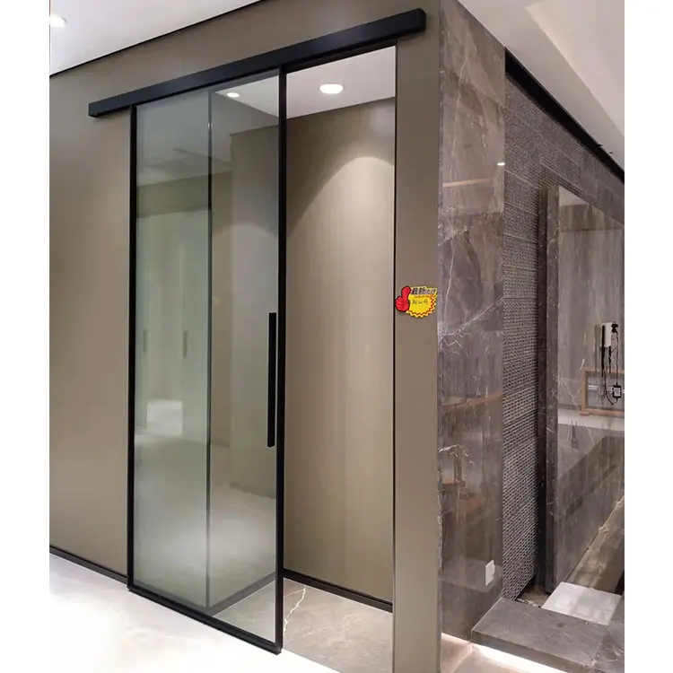 Aluminium profile barn doors track hardware for sliding door wardrobe without bottom track black glass door for house interior