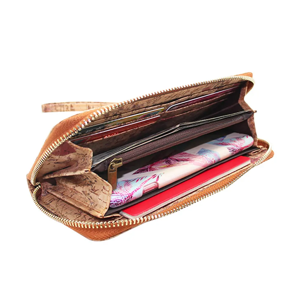 Boshiho  2021 Hot Style  RTS custom beautiful multi flower pattern women gifts long zipper vegan cork wallet