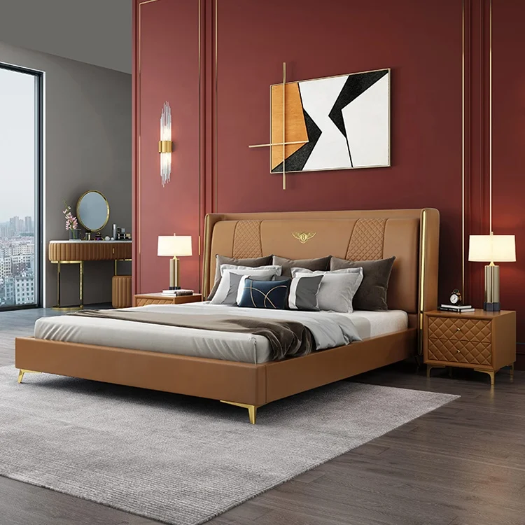 
Modern design leather bed fram beds bedroom furniture leather beds luxury king size 