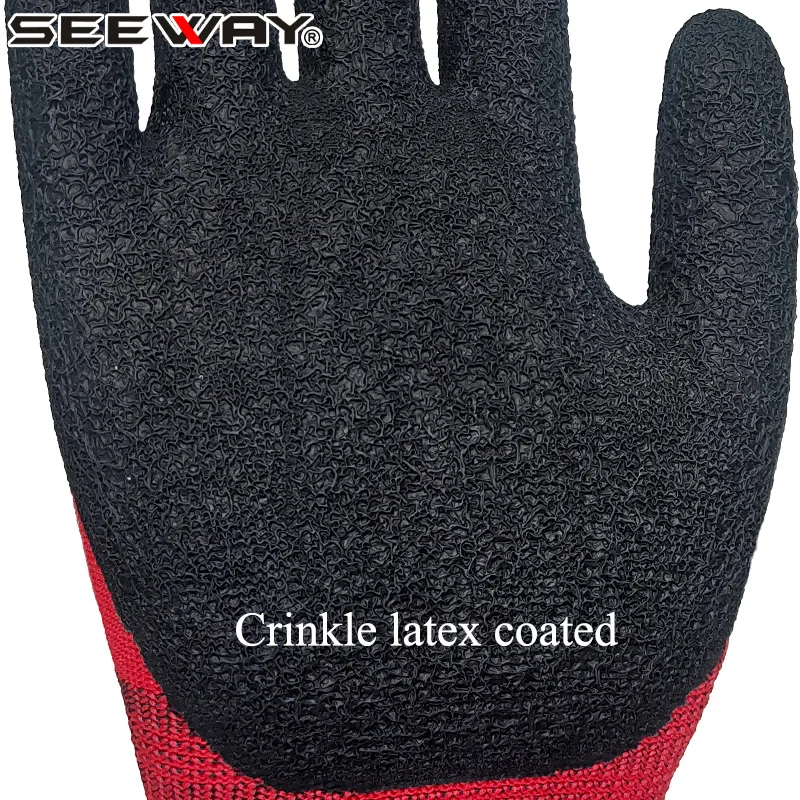 Seeway 13g Red Latex Coated Crinkle Safety Work Gloves