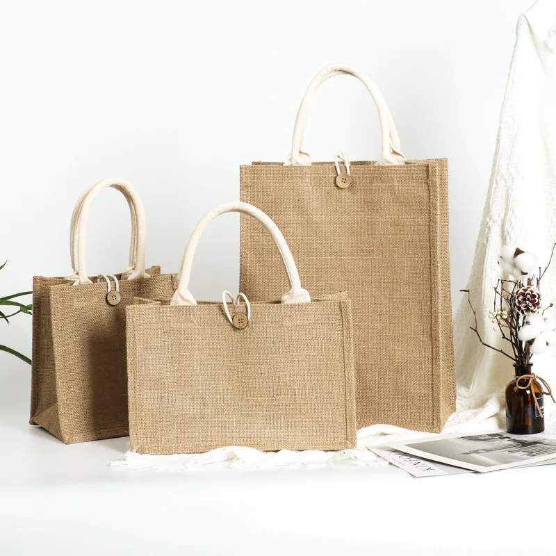 factory direct customized logo print eco friendly recyclable promotional laminated large capacity jute tote shopping bag