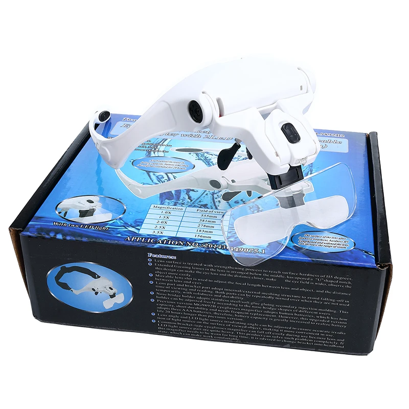 5 Lens Adjustable Loupe Lamp Headband Magnifying Glass Magnifier with LED Light