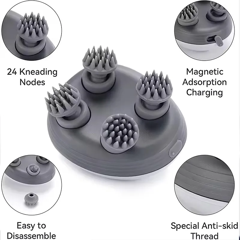 Hot Selling Product Portable 24 Kneading Nodes Relax Shoulder Neck Electric 3D Deep Massage Machine Cordless Scalp Massager