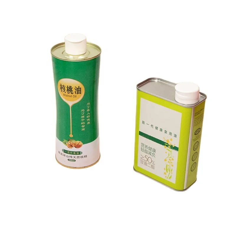 Factory wholesale empty tin can for olive oil 500ml square round shape metal cans cooking food packaging