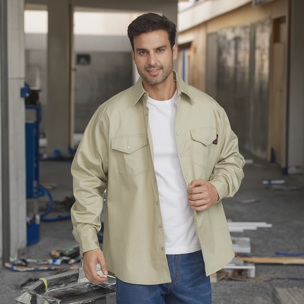 100% Cotton Arc Flash Electrical Safety Workwear FR Welding Fire Resistant Construction Suit Fireproof FRC Work Work Shirt