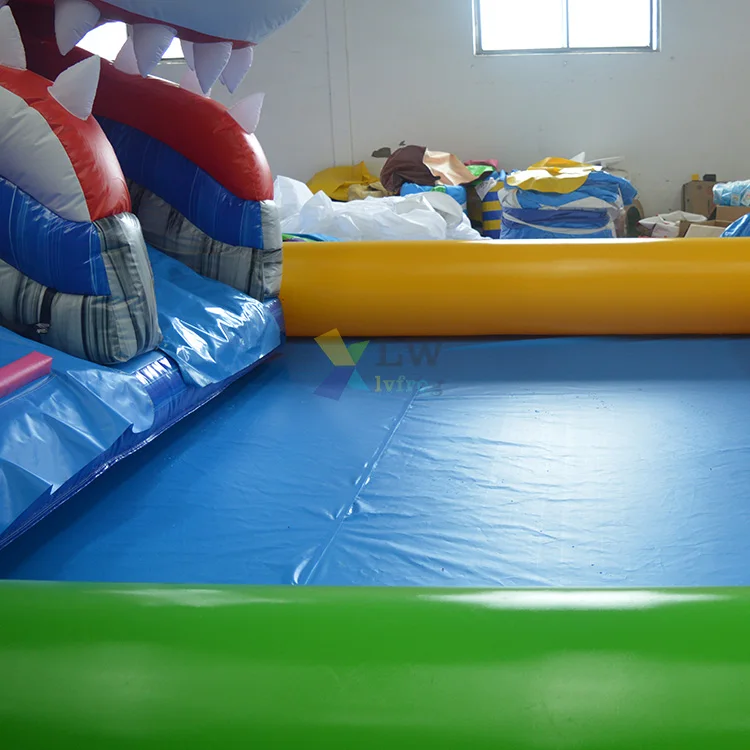 Commercial giant shark inflatable water slide with pool for sale