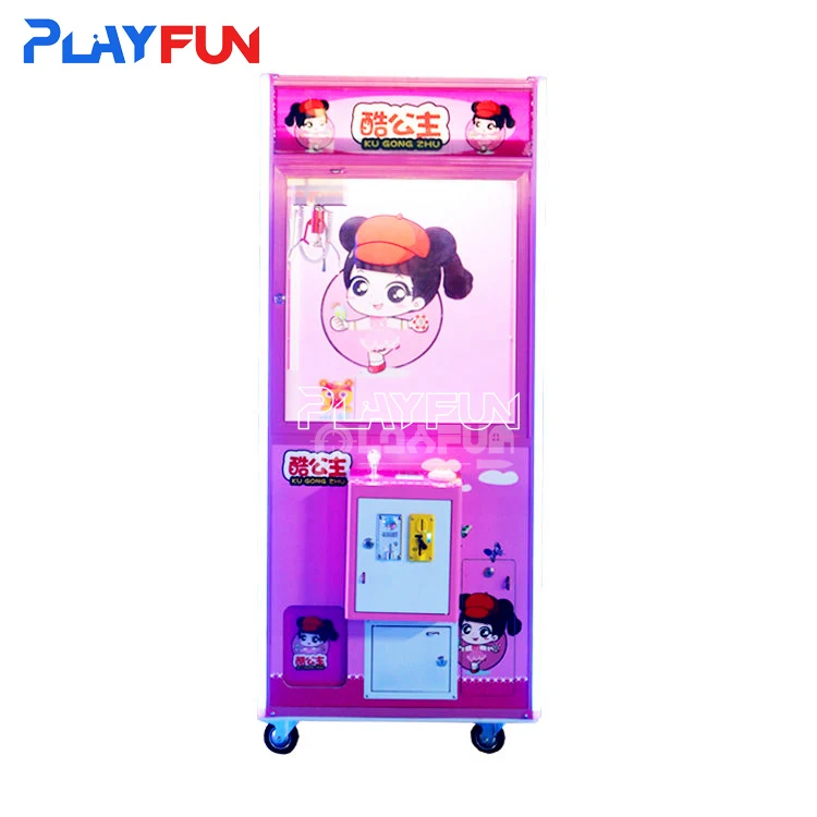 PlayFun Coin operated pink crane claw lift mechanical game machine toy vending machine