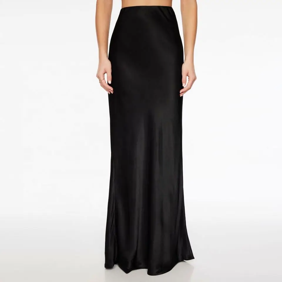 OEM10 Custom Lady Elegant Wrap Silk Skirts High Waisted Long Maxi Satin Skirt For Women